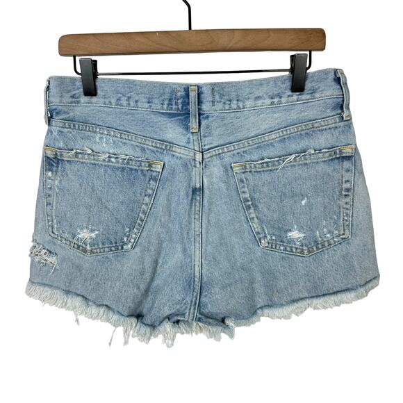 AGOLDE | Parker Cut Off High Rise Button Fly Distressed Light Wash Denim Shorts - Picture 2 of 8